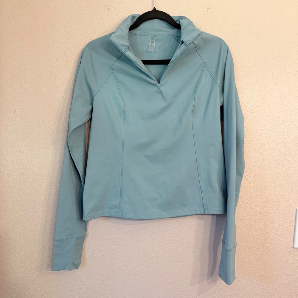 Beyond Yoga Pacer Light Blue Quarter Zip Pullover Thumbhole Activewear Top L
